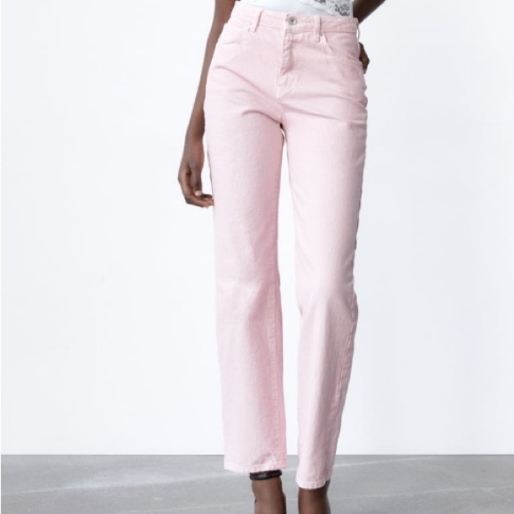 SUPER TRENDY STRAIGHT LIGHT PINK JEANS ONLY WORN ONCE